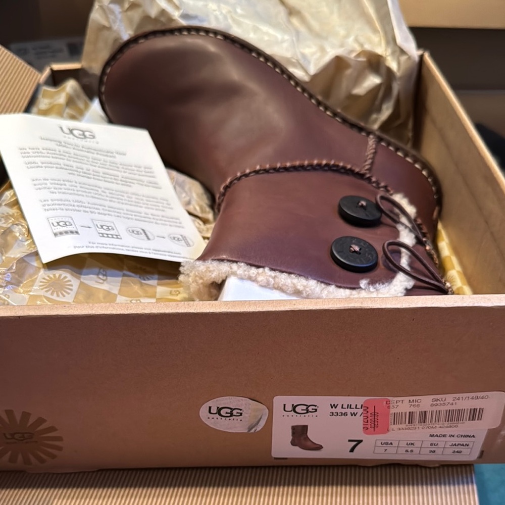 UGG Brown Shearling Boots with Buttons